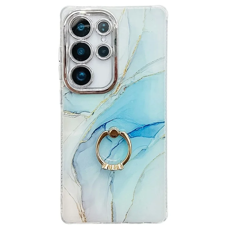 For Samsung Galaxy S25 Ultra Case with Kickstand IMD Marble Pattern Electroplated Phone Cover - S5