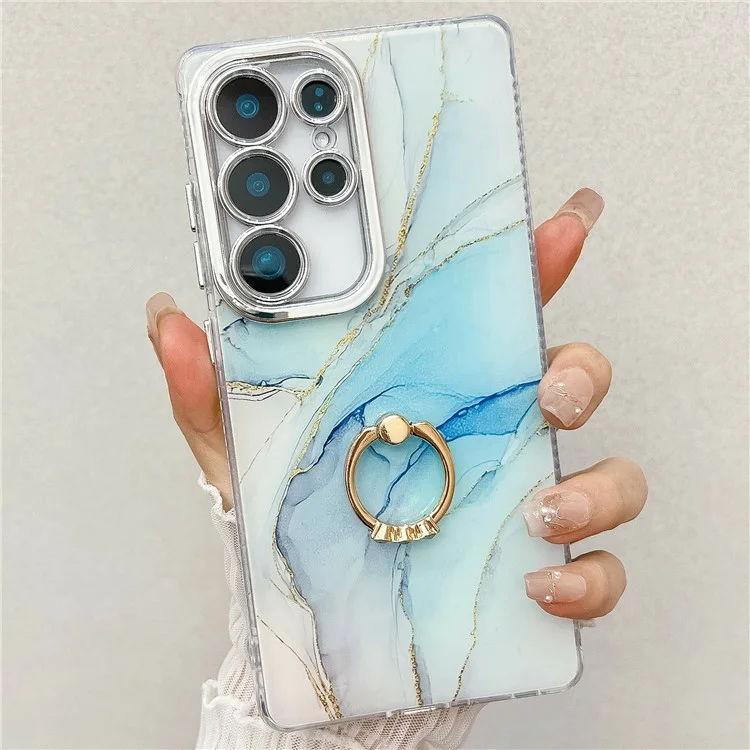 For Samsung Galaxy S25 Ultra Case with Kickstand IMD Marble Pattern Electroplated Phone Cover - S5