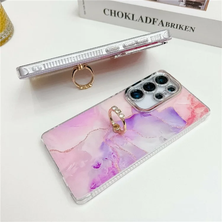 For Samsung Galaxy S25 Ultra Case with Kickstand IMD Marble Pattern Electroplated Phone Cover - S5