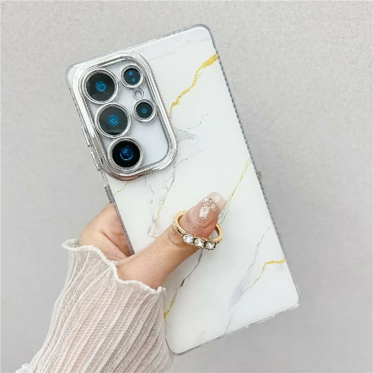 For Samsung Galaxy S25 Ultra Case with Kickstand IMD Marble Pattern Electroplated Phone Cover - S5