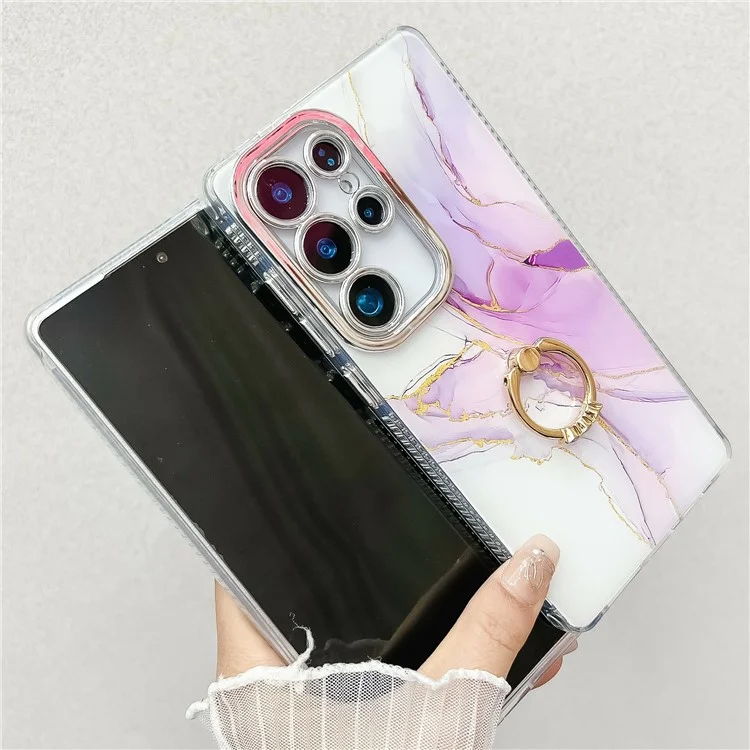 For Samsung Galaxy S25 Ultra Case with Kickstand IMD Marble Pattern Electroplated Phone Cover - S5