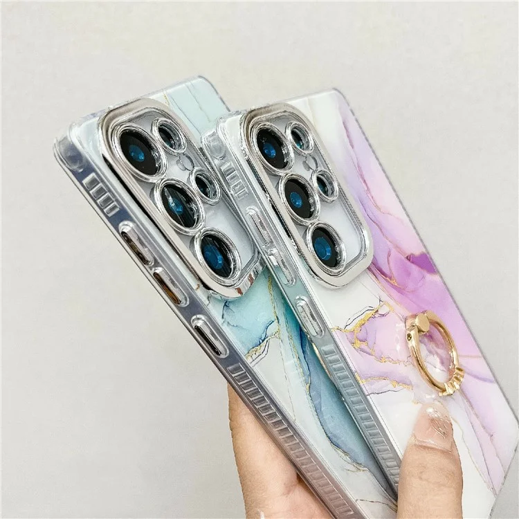 For Samsung Galaxy S25 Ultra Case with Kickstand IMD Marble Pattern Electroplated Phone Cover - S5