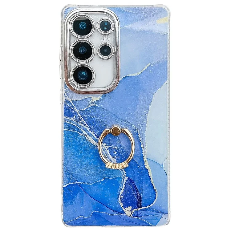 For Samsung Galaxy S25 Ultra Case with Kickstand IMD Marble Pattern Electroplated Phone Cover - S16