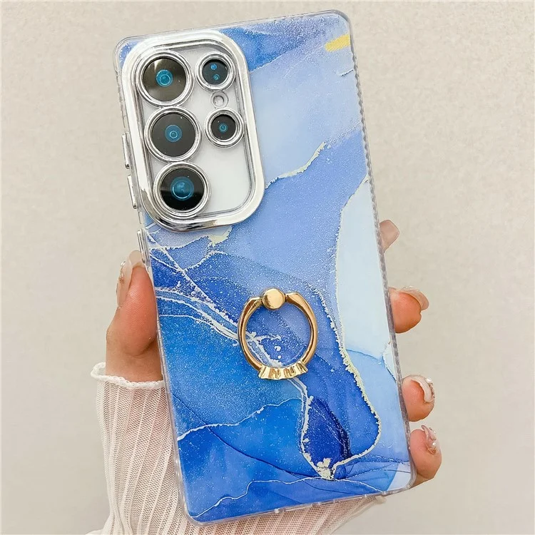 For Samsung Galaxy S25 Ultra Case with Kickstand IMD Marble Pattern Electroplated Phone Cover - S16