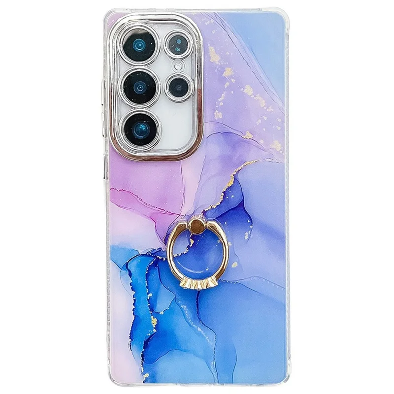 For Samsung Galaxy S25 Ultra Case with Kickstand IMD Marble Pattern Electroplated Phone Cover - S18