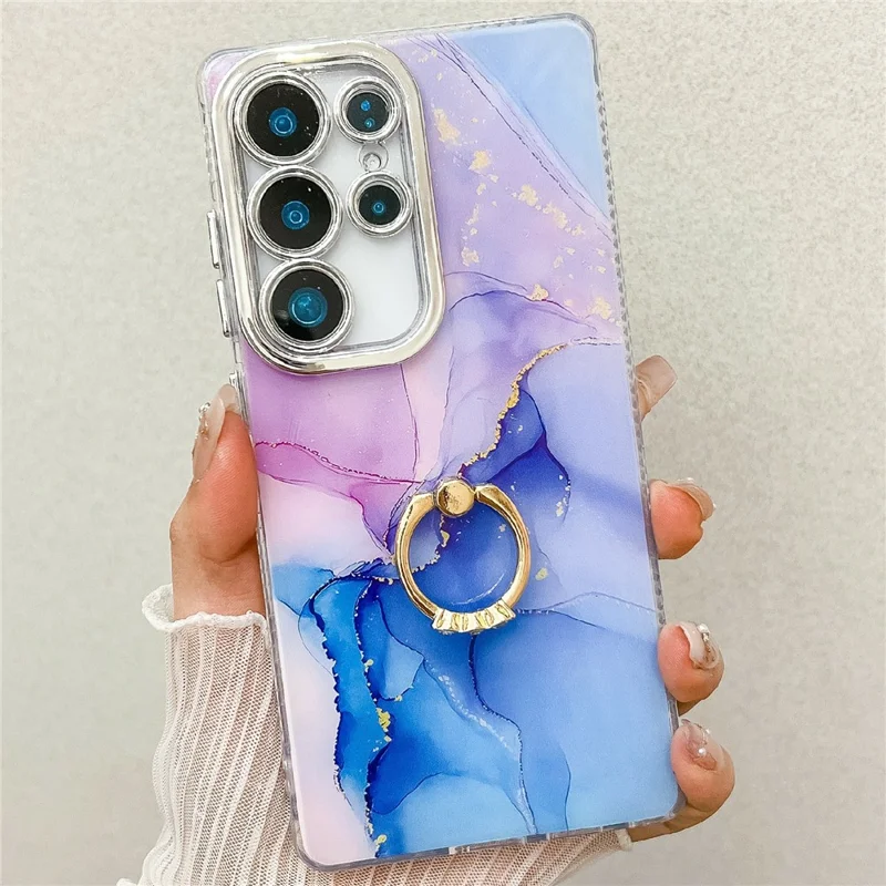 For Samsung Galaxy S25 Ultra Case with Kickstand IMD Marble Pattern Electroplated Phone Cover - S18