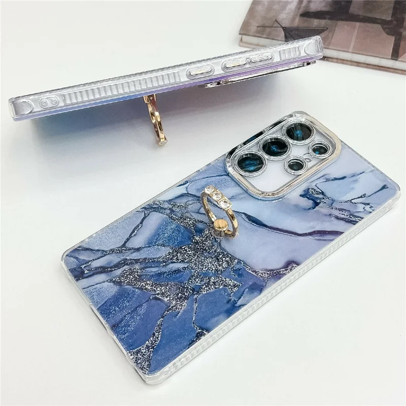 For Samsung Galaxy S25 Ultra Case with Kickstand IMD Marble Pattern Electroplated Phone Cover - S18