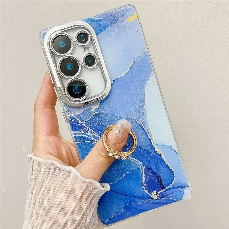 For Samsung Galaxy S25 Ultra Case with Kickstand IMD Marble Pattern Electroplated Phone Cover - S18