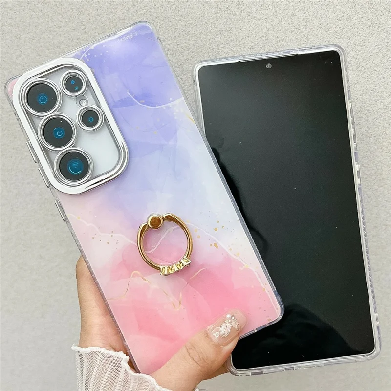 For Samsung Galaxy S25 Ultra Case with Kickstand IMD Marble Pattern Electroplated Phone Cover - S18