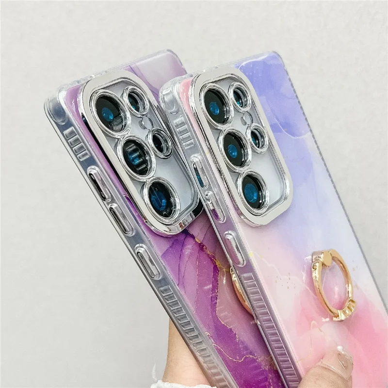 For Samsung Galaxy S25 Ultra Case with Kickstand IMD Marble Pattern Electroplated Phone Cover - S18