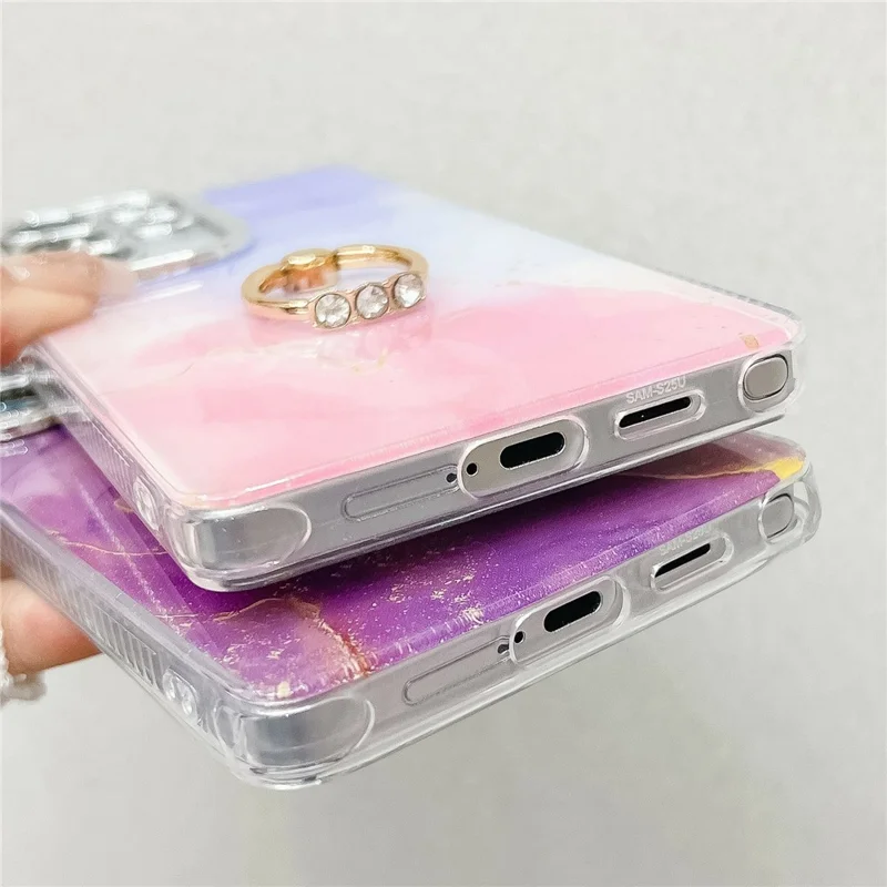 For Samsung Galaxy S25 Ultra Case with Kickstand IMD Marble Pattern Electroplated Phone Cover - S18