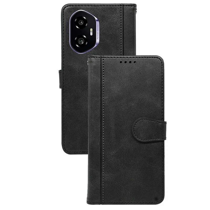 For Honor 300 Case Calf Texture Leather Stand Book Style Phone Cover - Black