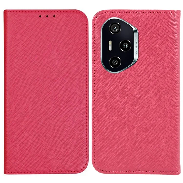 Funda de teléfono de cuero con textura cruzada For Honor 300 Pro, con cierre magnético oculto - Rosa