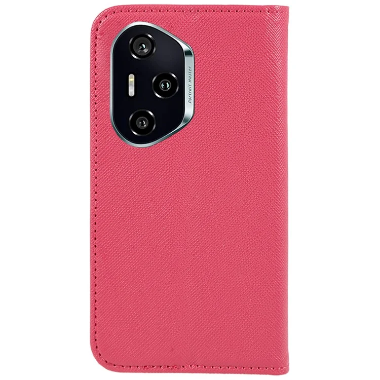 Funda de teléfono de cuero con textura cruzada For Honor 300 Pro, con cierre magnético oculto - Rosa