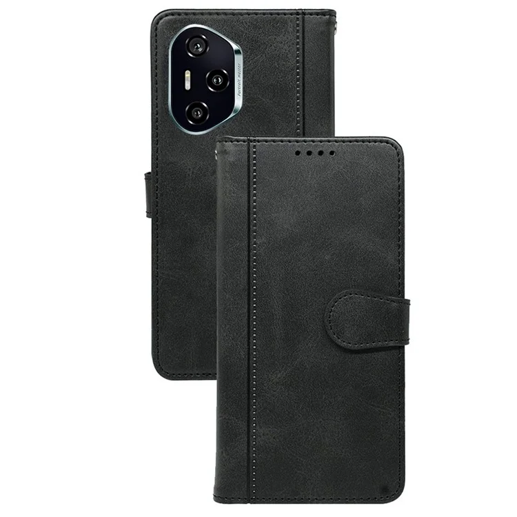 Für Honor 300 Pro Case Kalbleder-Textur Ständer Buchstil Handyhülle - Schwarz