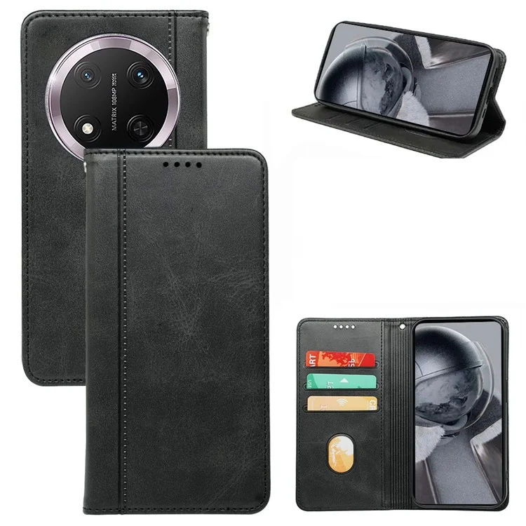 Funda para Honor X9c 5G / X60 Pro 5G con cierre magnético oculto y textura de piel de becerro - Negro