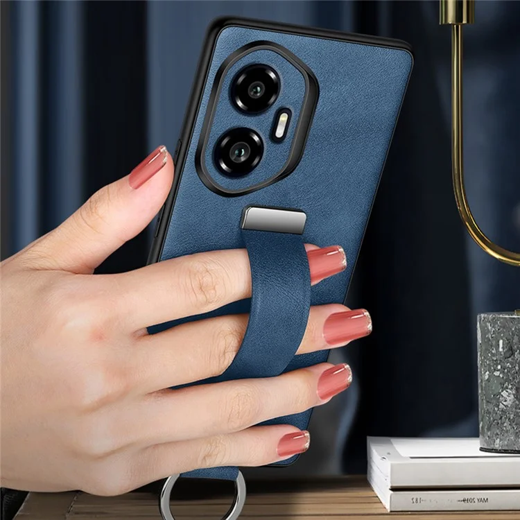 СУЛАДА Модная серия для чехла Honor 300 с ремешком, подставкой и кожаной задней панелью - Черный