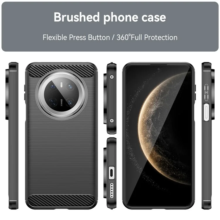 For Huawei Mate 70 Case Carbon Fiber Texture Brushed Phone Back Cover - Black
