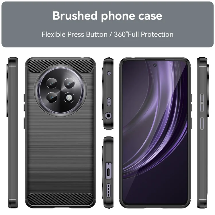 For Realme 13+ 5G Case Carbon Fiber Texture Brushed Phone Back Cover - Black