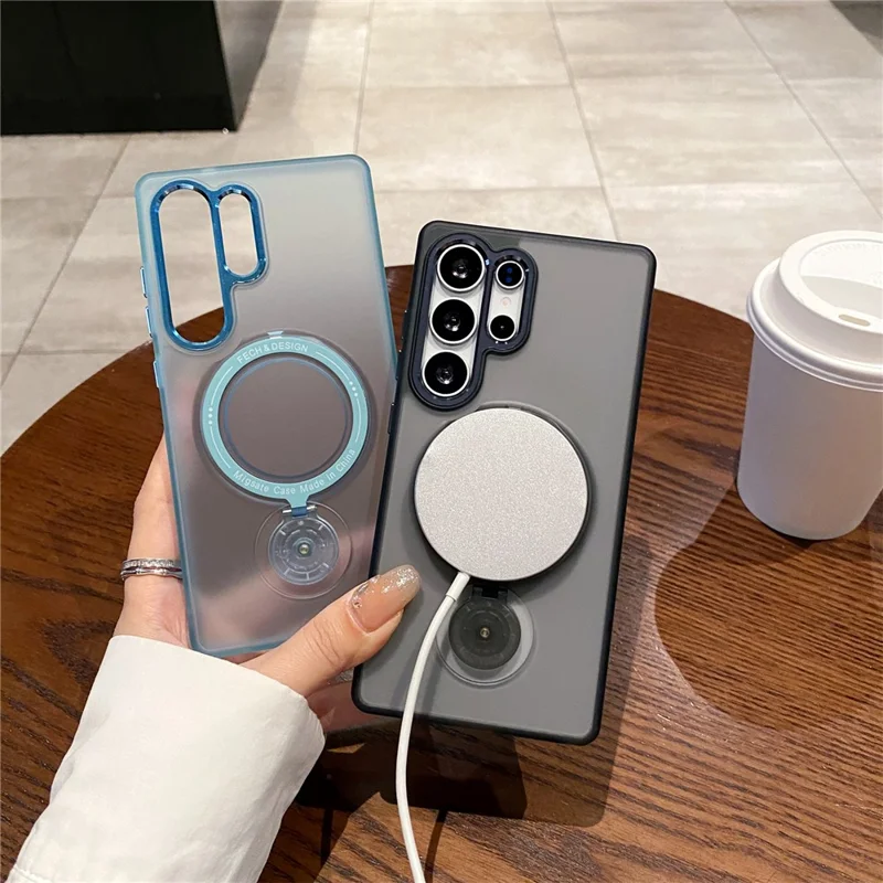 For Samsung Galaxy S25 Ultra Magnetic Case Kickstand TPU + PC Phone Back Cover - Purple