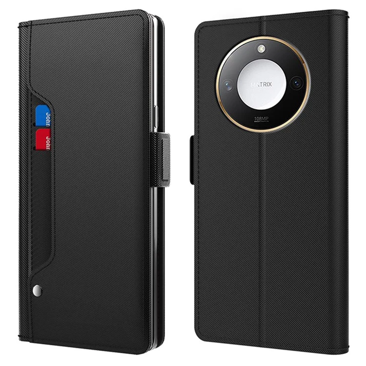 Étui pour téléphone portable For Honor X9c Smart 5G / X60 5G en cuir PU avec support, porte-cartes et miroir - Noir