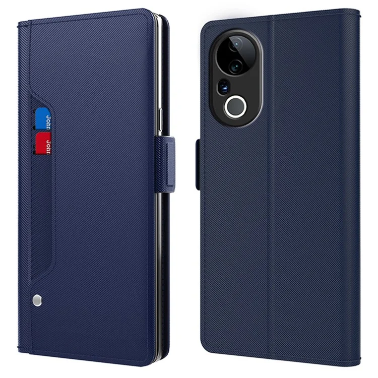 Étui pour vivo S20 Pro 5G en cuir PU avec support, porte-carte et miroir - Bleu