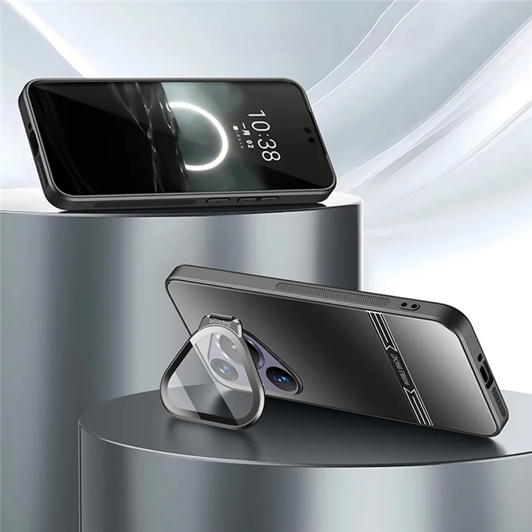 Funda para Huawei Pura 70 con soporte, cubierta de teléfono mate de PC + TPU con película para lente - Negro