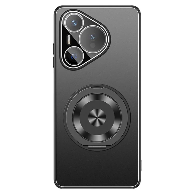 Funda para Huawei Pura 70 de PC + TPU mate con soporte plegable y película protectora para lente - Negro