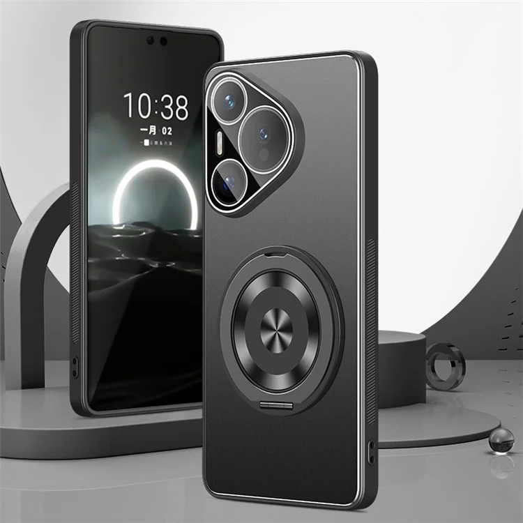 Funda para Huawei Pura 70 de PC + TPU mate con soporte plegable y película protectora para lente - Negro