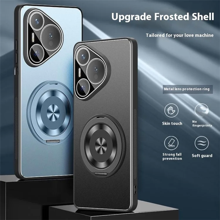 Funda para Huawei Pura 70 de PC + TPU mate con soporte plegable y película protectora para lente - Negro
