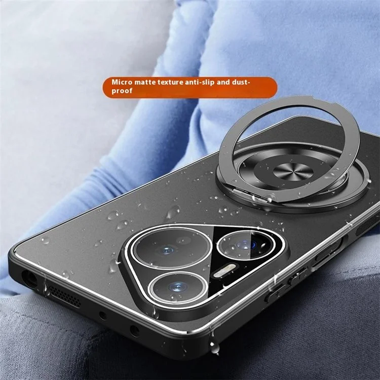 Funda para Huawei Pura 70 de PC + TPU mate con soporte plegable y película protectora para lente - Negro