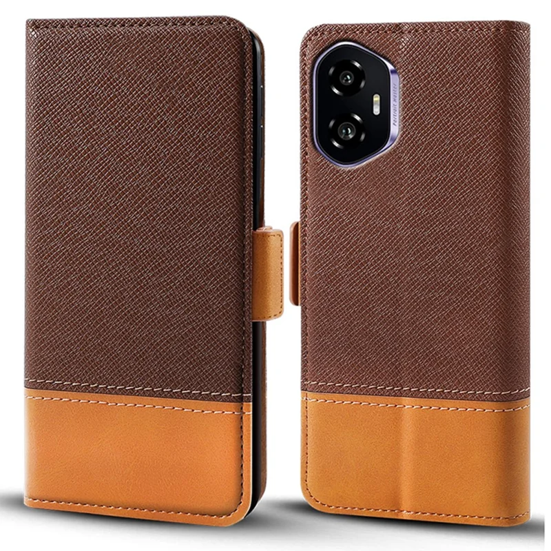 For Honor 300 Case Color Splicing PU Leather Wallet Phone Cover - Brown