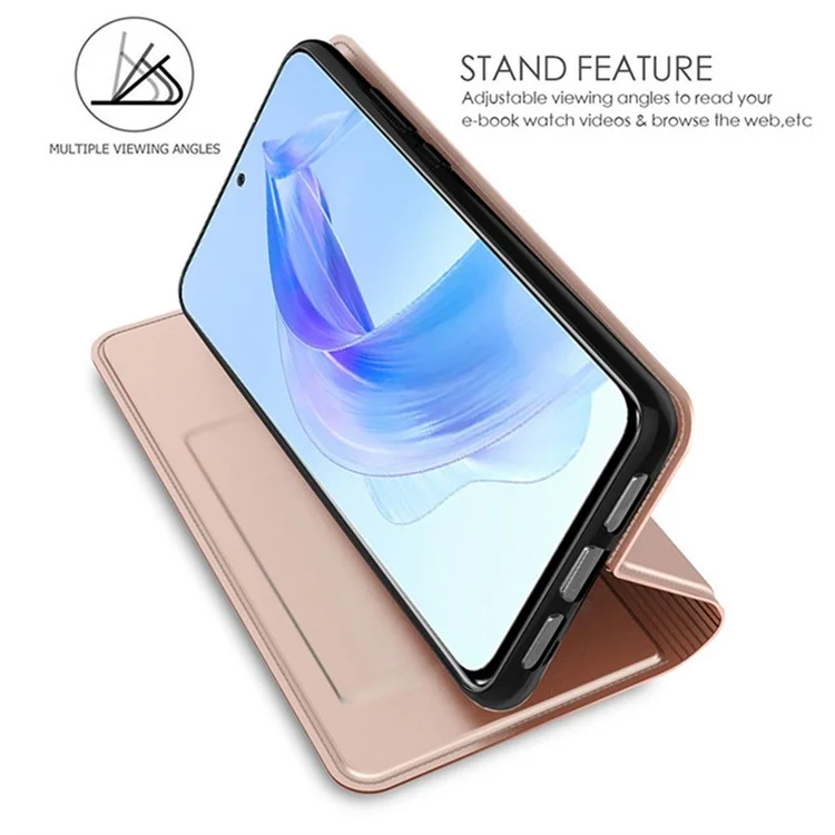 For Honor X9c Smart 5G / X60 5G Case PU Leather Phone Cover with Card Holder Stand Magnetic Closure - Rose Gold