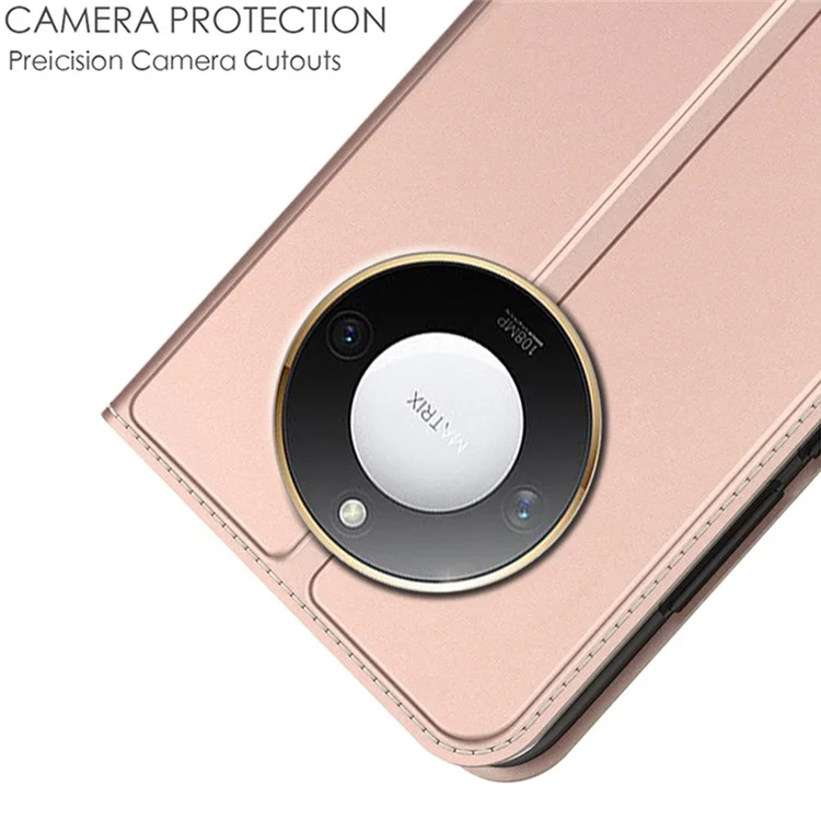 For Honor X9c Smart 5G / X60 5G Case PU Leather Phone Cover with Card Holder Stand Magnetic Closure - Rose Gold