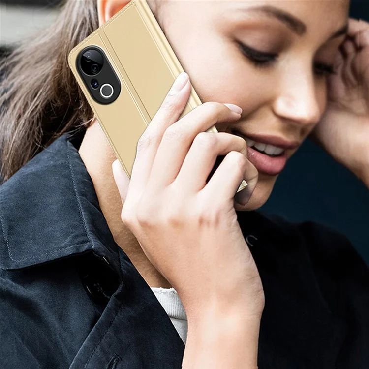 Funda para vivo S20 Pro 5G de piel sintética con soporte para tarjetas, cierre magnético - Oro