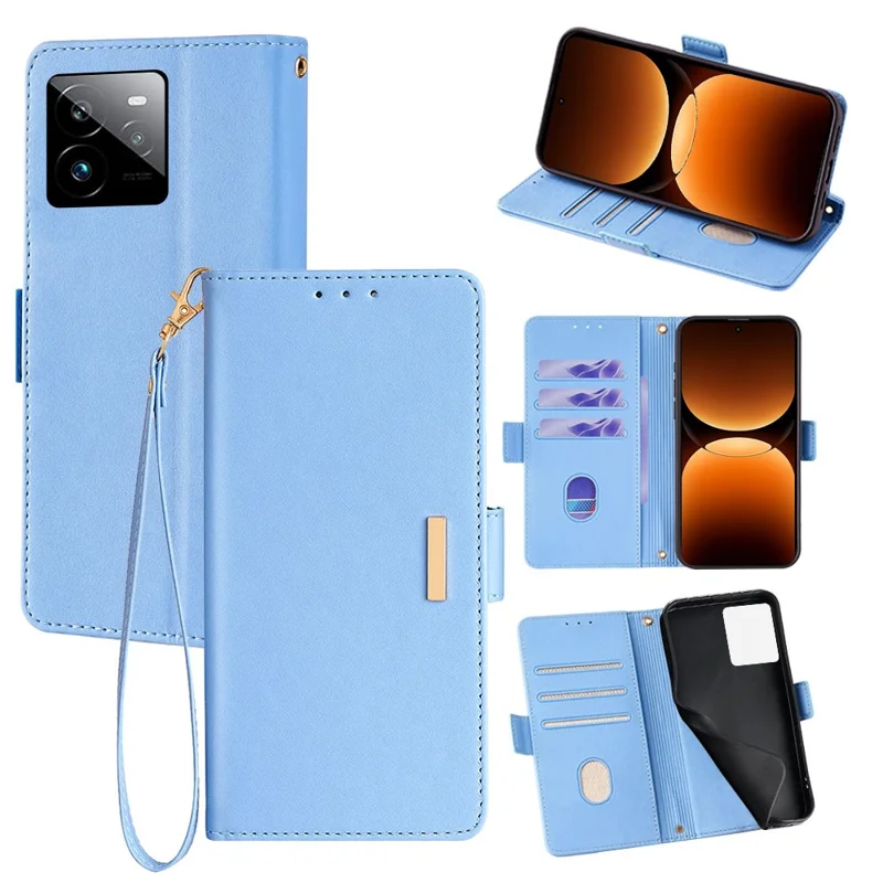 For Realme GT 7 Pro 5G Leather Wallet Case RFID Blocking Stand Cover with Hand Strap - Blue