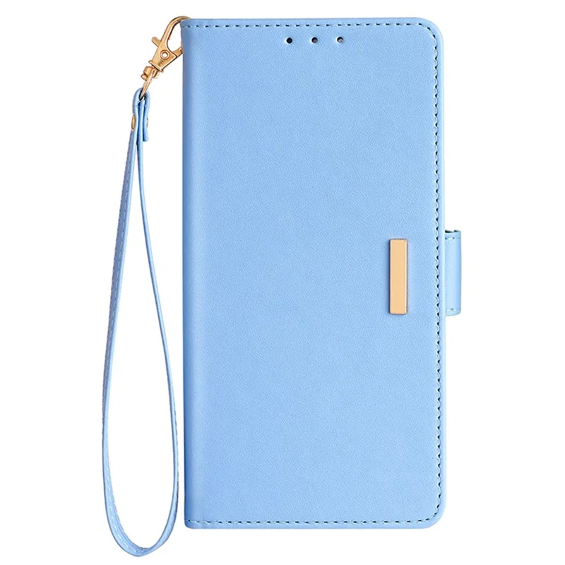 For vivo Y300 5G Leather Wallet Case RFID Blocking Stand Cover with Hand Strap - Blue