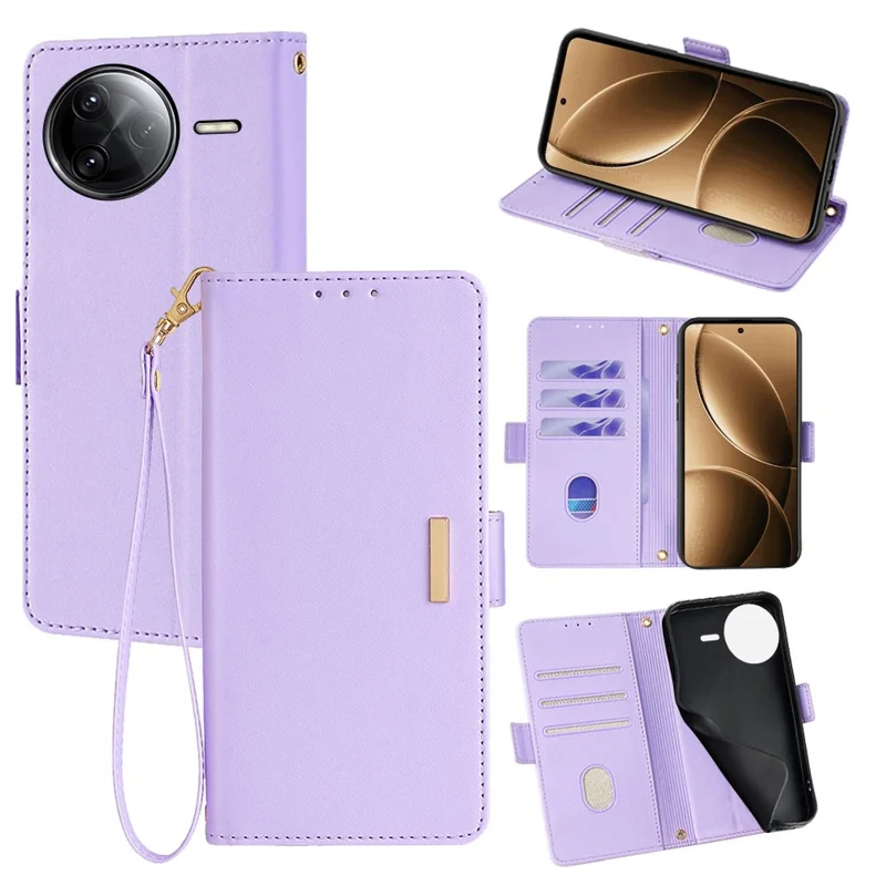 For Xiaomi Redmi K80 5G Leder-Geldbörsen-Hülle RFID-Blocking-Ständer-Abdeckung mit Handschlaufe - Lila