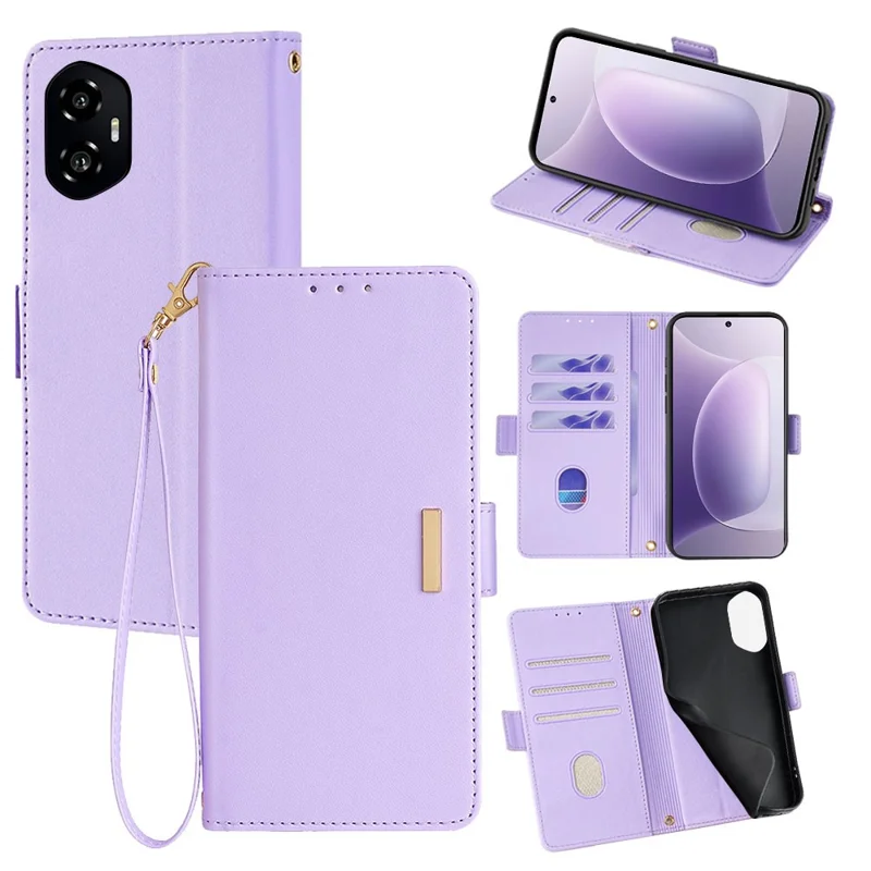 For Honor 300 Leather Wallet Case RFID Blocking Stand Cover with Hand Strap - Purple
