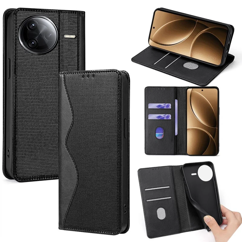 Funda de cuero cartera con soporte para Xiaomi Redmi K80 5G, con bloqueo RFID - Negro