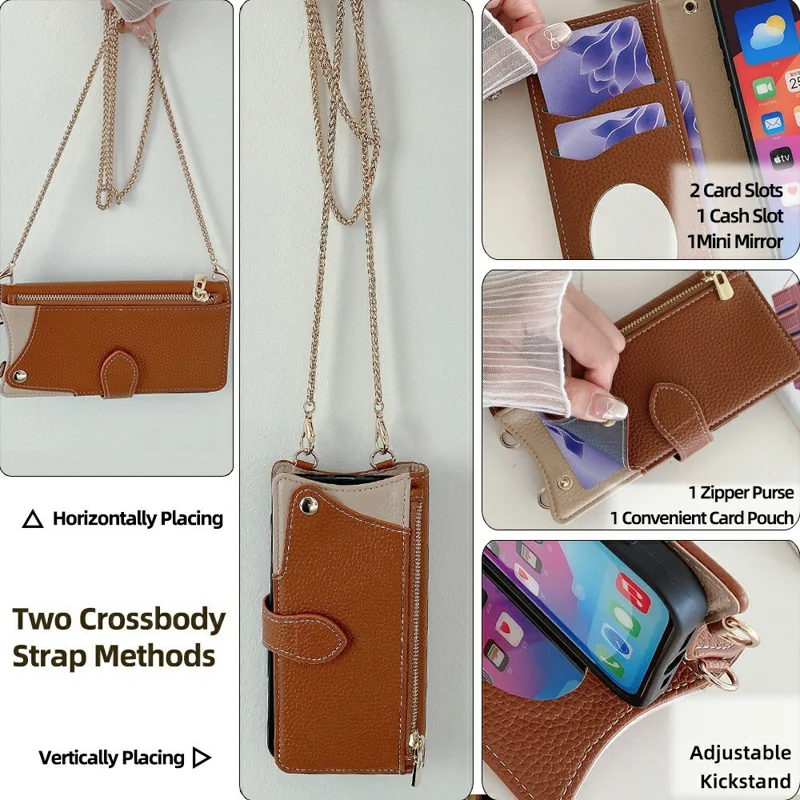 For Realme GT 7 Pro 5G Leather Case Wallet Stand Cover Irregular Tail Style with Chain Strap - Brown