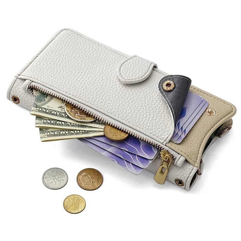 Custodia in pelle con portafoglio e supporto per vivo Y300 5G, stile a coda irregolare con cinturino a catena - Bianco
