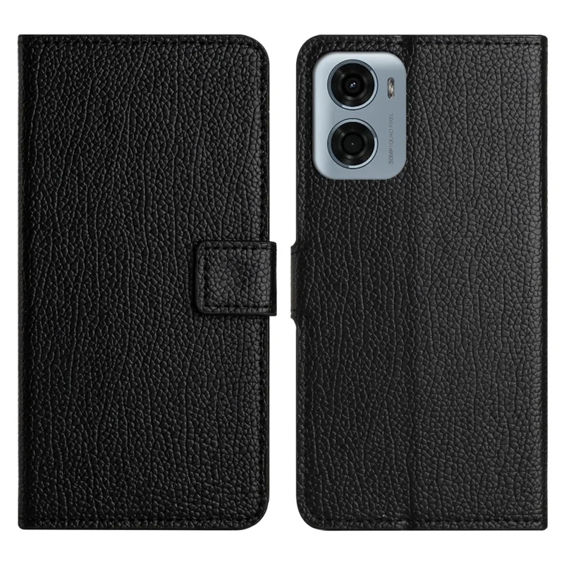 Étui en cuir PU pour Motorola Moto E15 4G / G05 4G, motif texture de litchi, noir