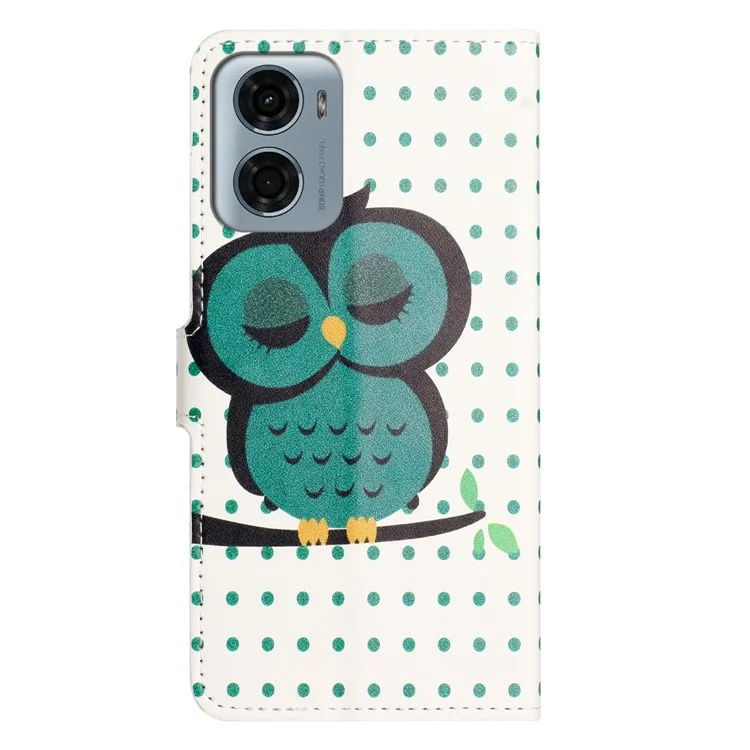 Per Motorola Moto E15 4G / G05 4G Custodia Stampa Motivo PU Pelle Portafoglio Cover Telefono - Puntini Gufo