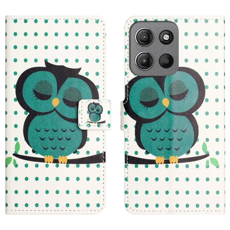 For Motorola Moto G15 4G  /  G15 Power 4G Case Pattern Print PU Leather Wallet Phone Cover - Dots Owl