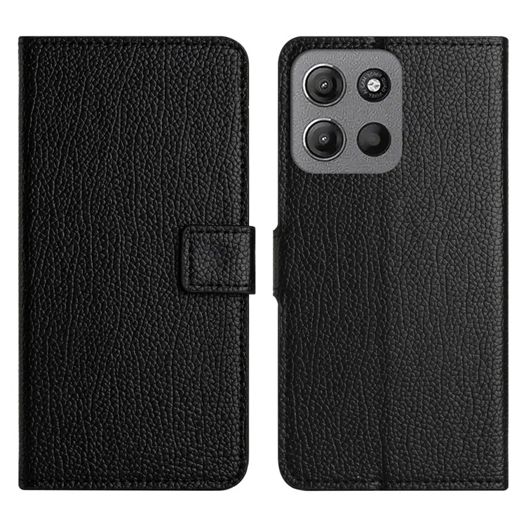 Für Motorola Moto G15 4G / G15 Power 4G Hülle PU-Leder Brieftasche Handyhülle Litchi-Textur, Schwarz