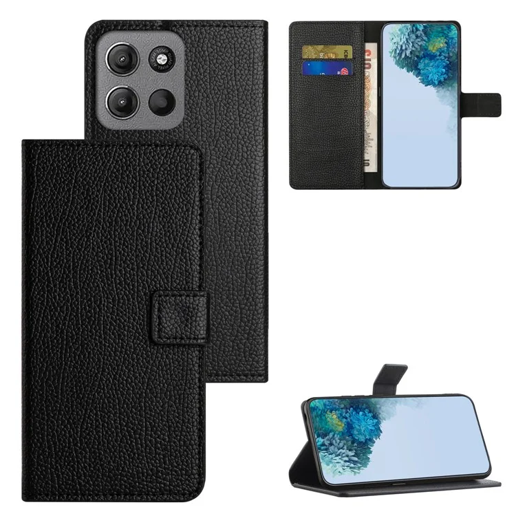 Für Motorola Moto G15 4G / G15 Power 4G Hülle PU-Leder Brieftasche Handyhülle Litchi-Textur, Schwarz