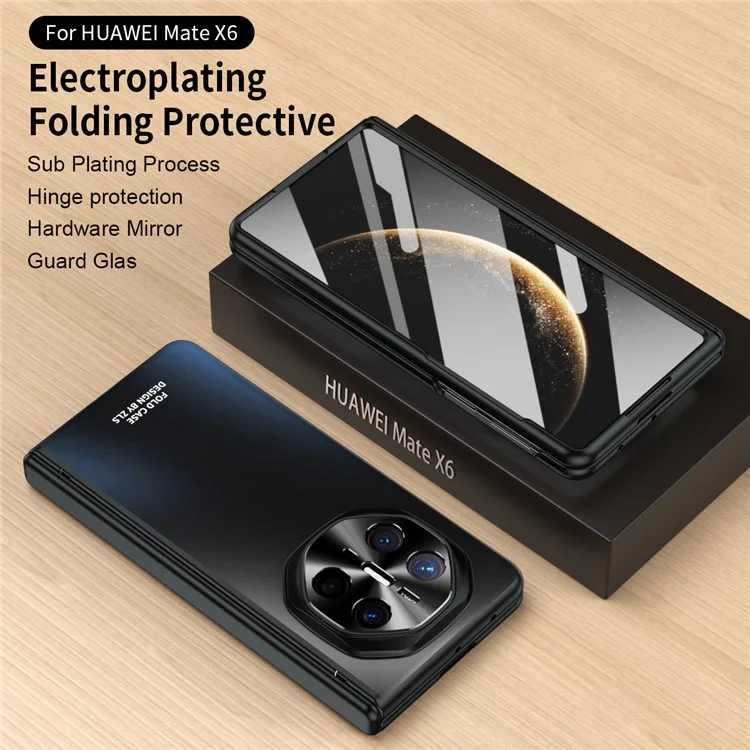 For Huawei Mate X6 Phone Case Hard PC Shockproof Cover with Front Screen Film - Black