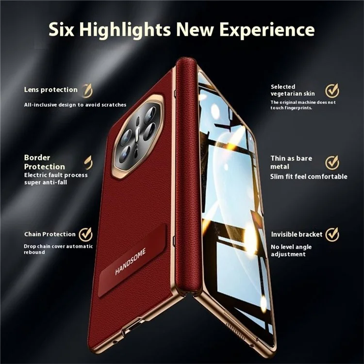 For Huawei Mate X6 Case PC + PU Phone Back Cover Built In Screen Protector - Red
