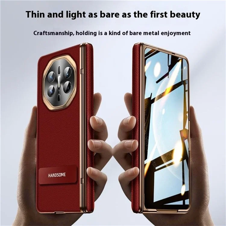 For Huawei Mate X6 Case PC + PU Phone Back Cover Built In Screen Protector - Red